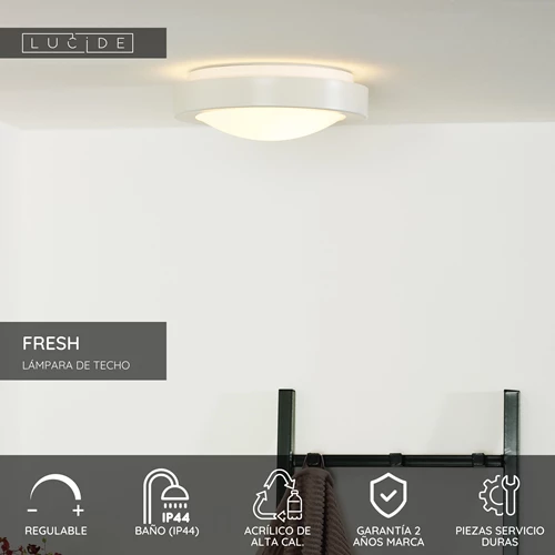 Lucide FRESH - Lámpara de techo Baño - Ø 27 cm - 1xE27 - IP44 - Blanco - USP